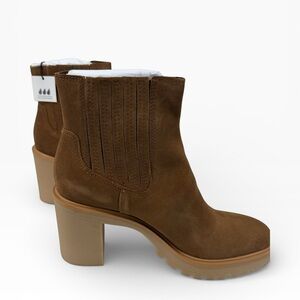 Dolce Vita Caster H2O Waterproof Camel Suede Lug Sole Block Heel Booties 12 NIB